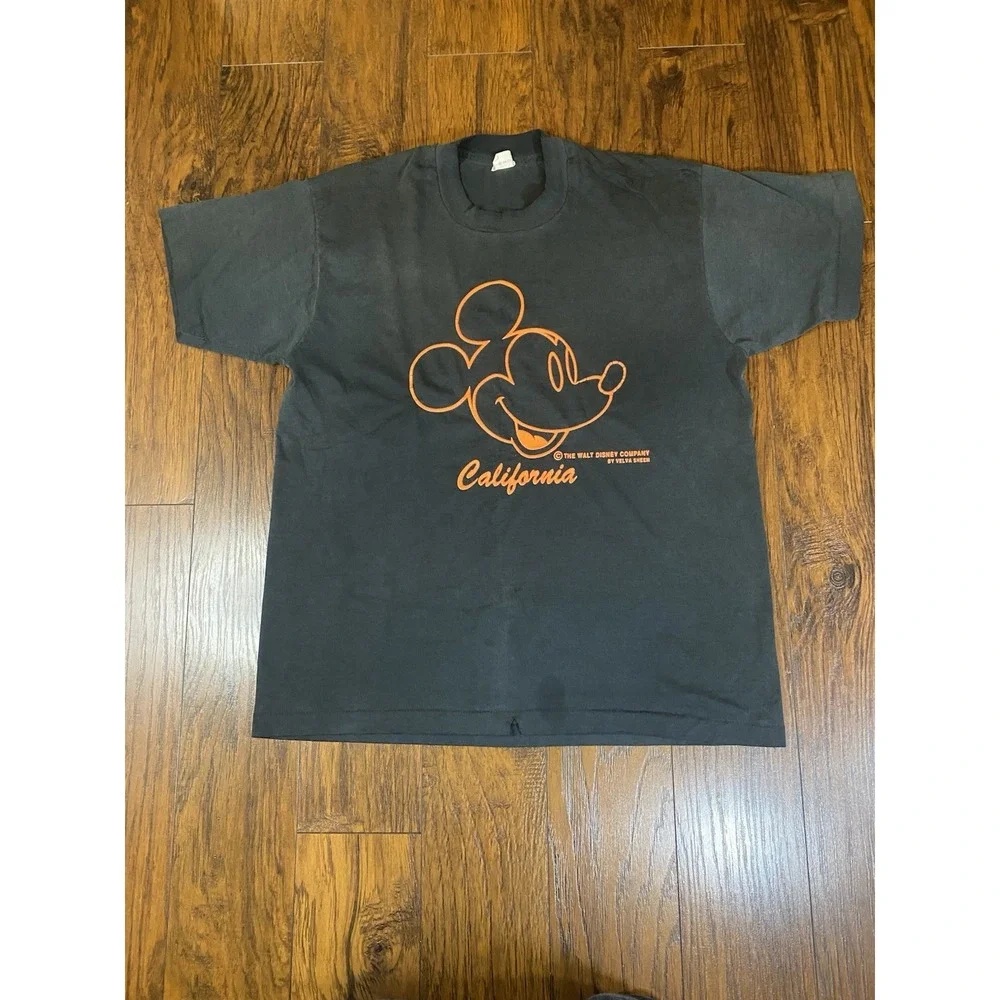 Vintage Velva Sheen Mickey Mouse California TShirt Black Orange Single Stitch XL